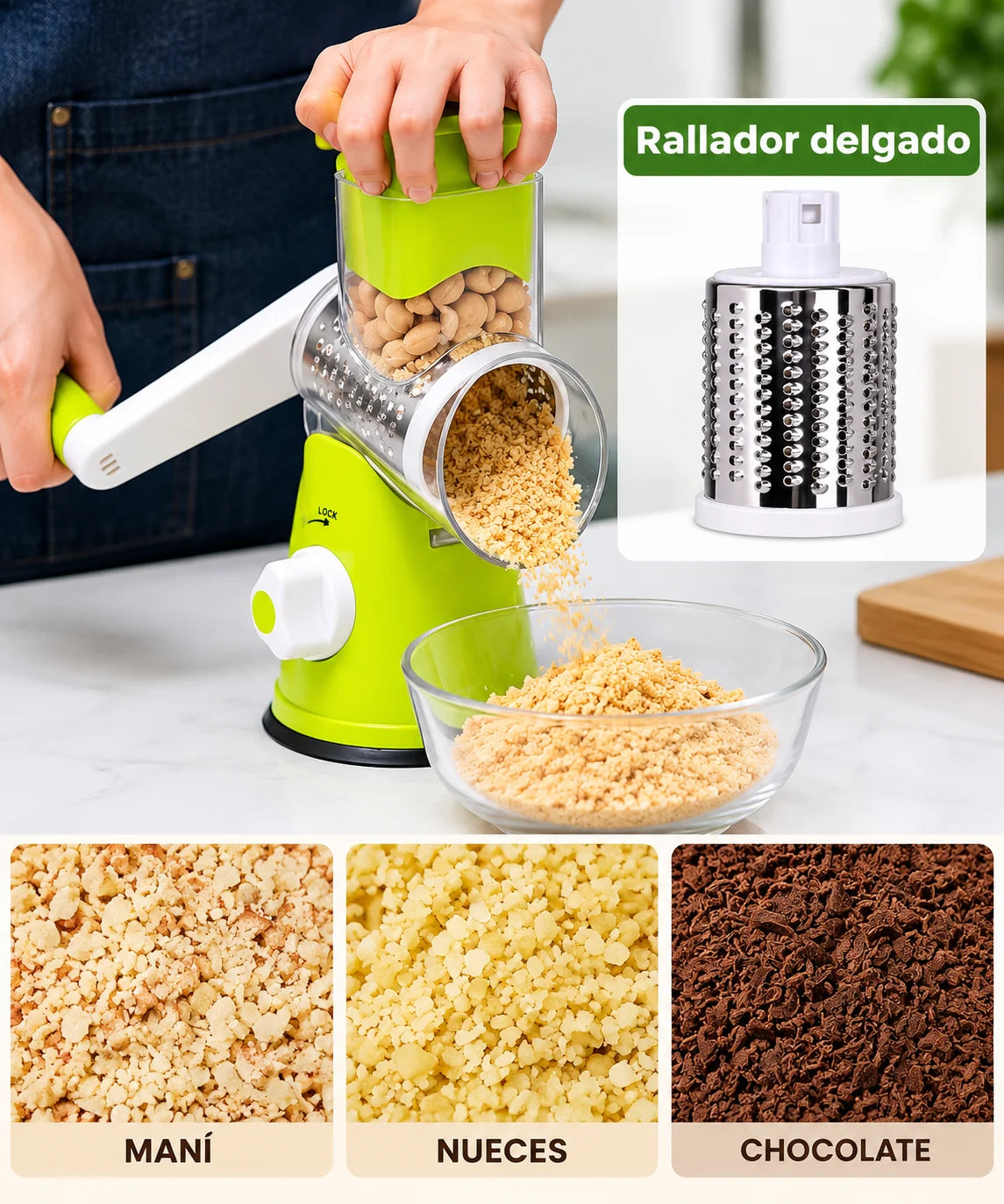 Cortador de verduras y frutas giratorio 3 en 1