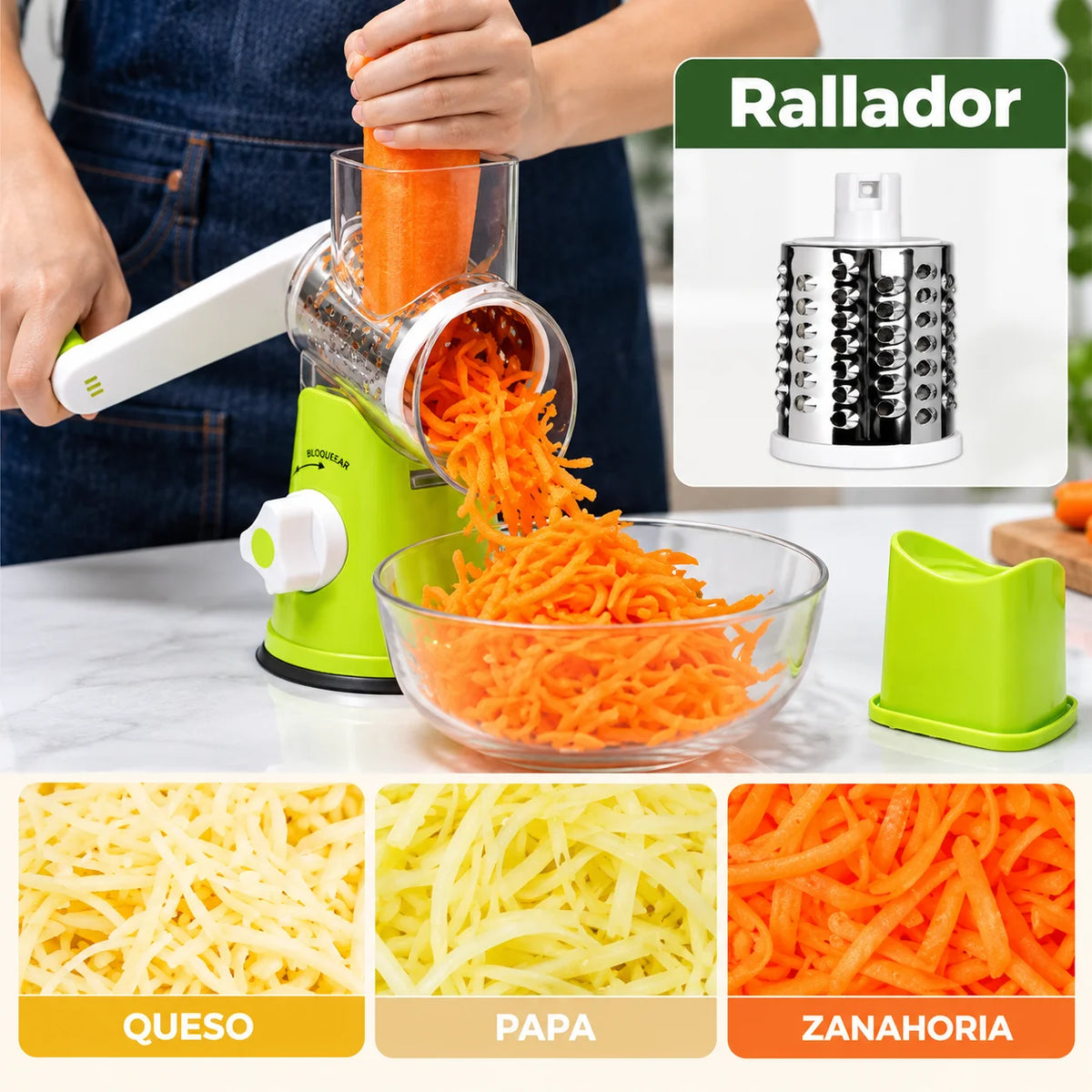Cortador de verduras y frutas giratorio 3 en 1