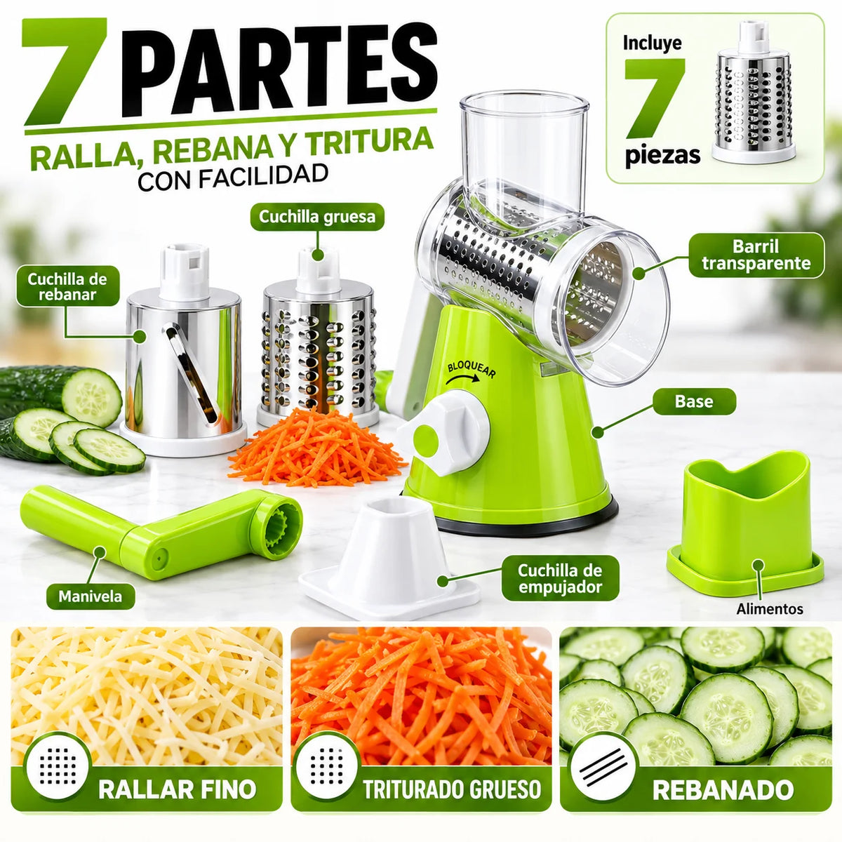 Cortador de verduras y frutas giratorio 3 en 1