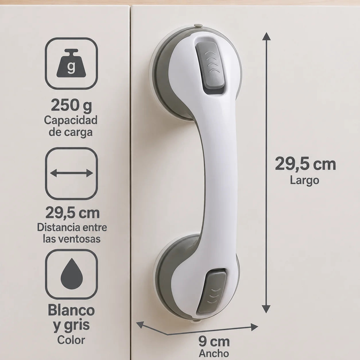 Barra de Apoyo para Baño con Ventosa